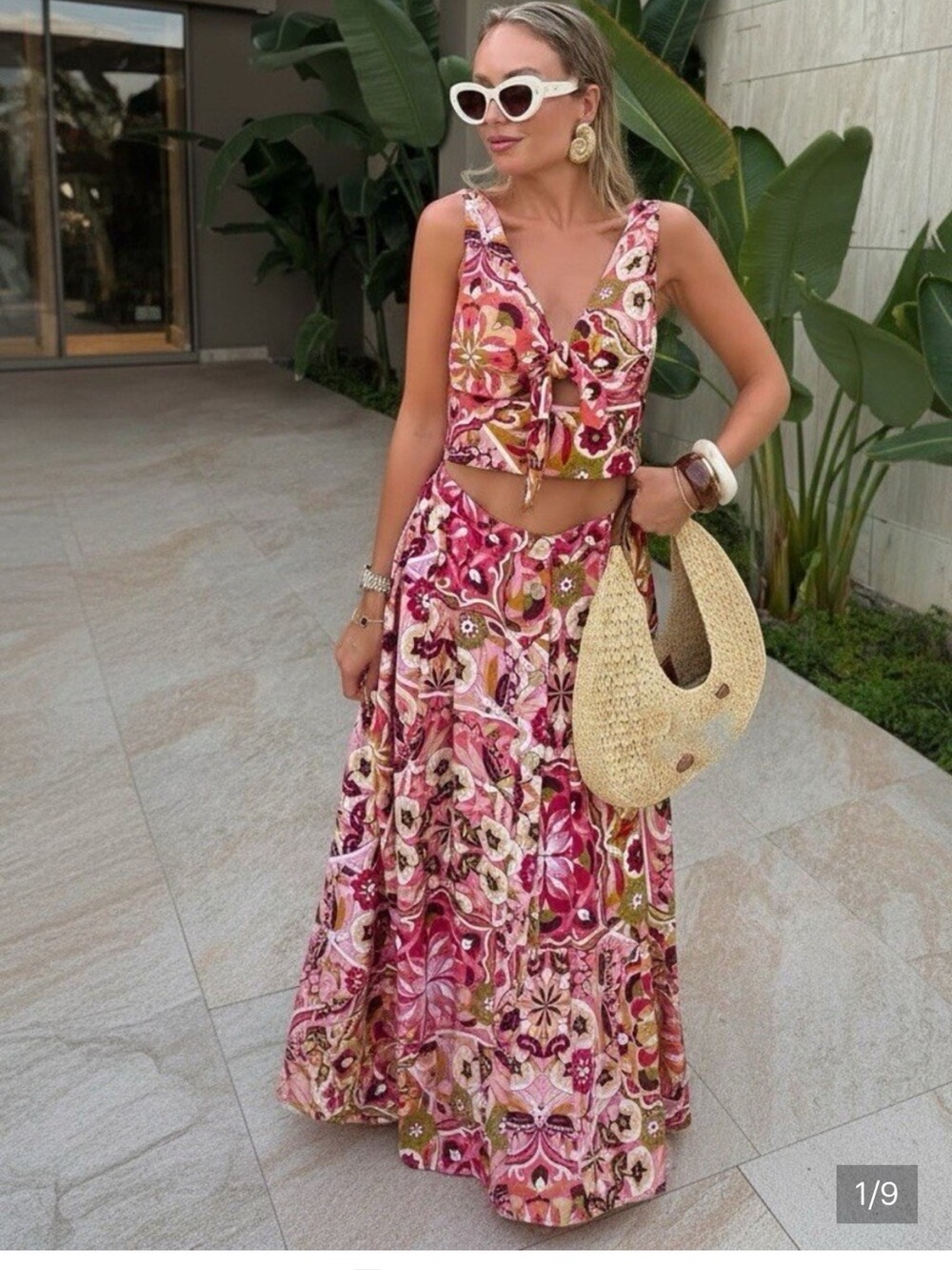 Zara printed Pink Multi Floral midi Skirt with Boho Print